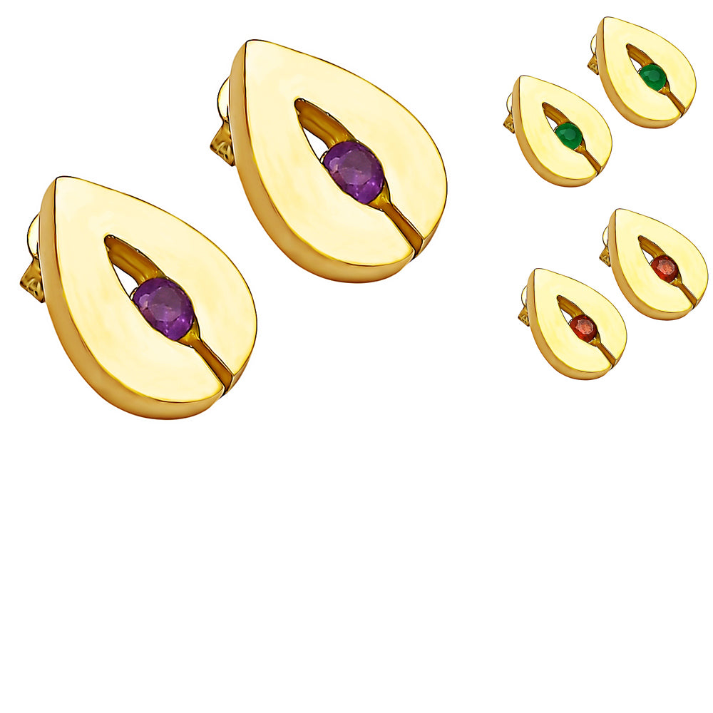 18K Gold Over Brass Teardrop Gemstone Stud Earrings for Women, Modern TGE1029 EM-1282