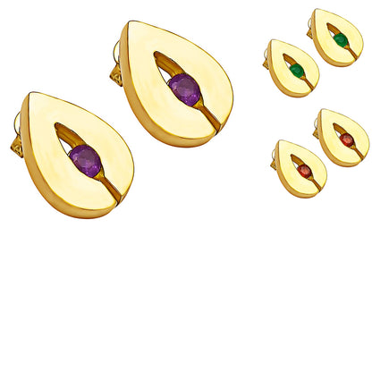 18K Gold Over Brass Teardrop Gemstone Stud Earrings for Women, Modern TGE1029 EM-1282