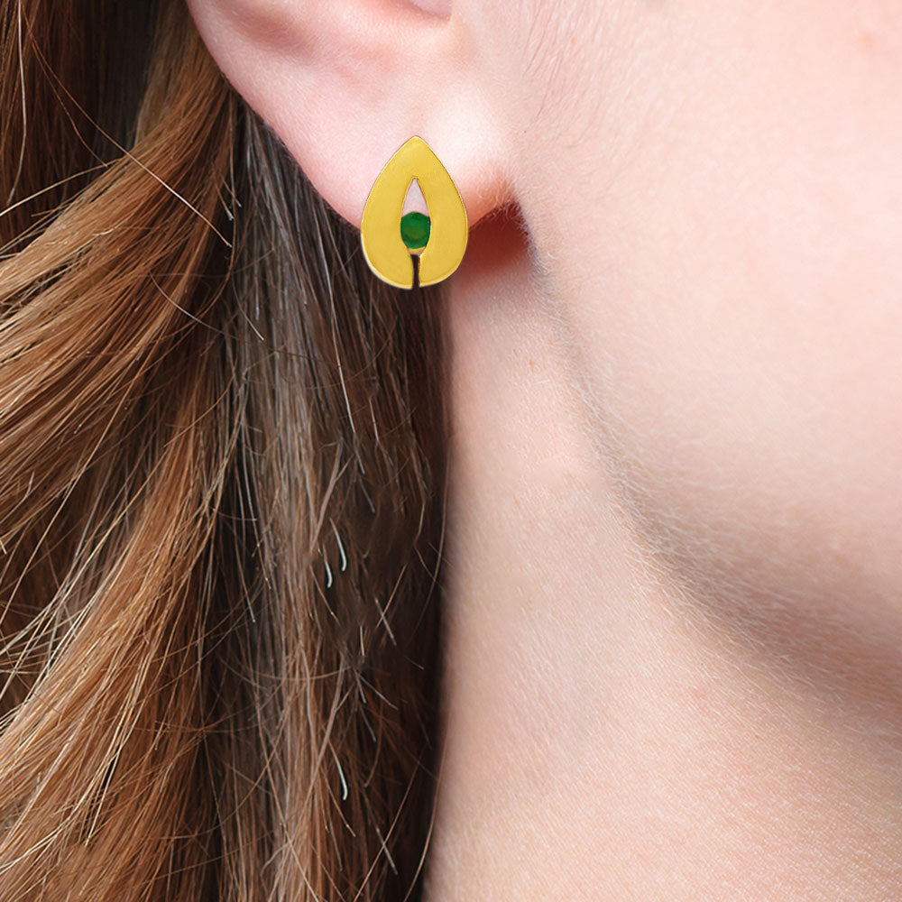 18K Gold Over Brass Teardrop Gemstone Stud Earrings for Women, Modern TGE1029 EM-1282