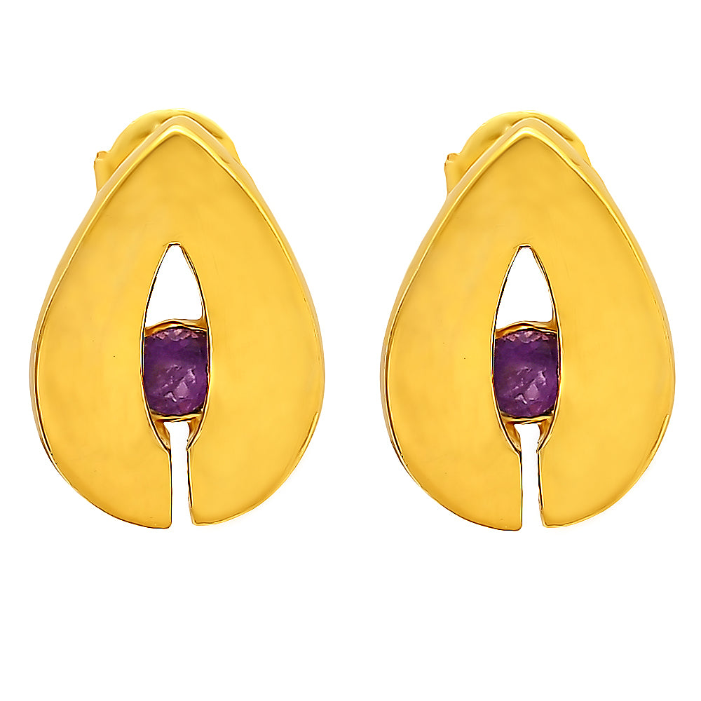 18K Gold Over Brass Teardrop Gemstone Stud Earrings for Women, Modern TGE1029 EM-1282