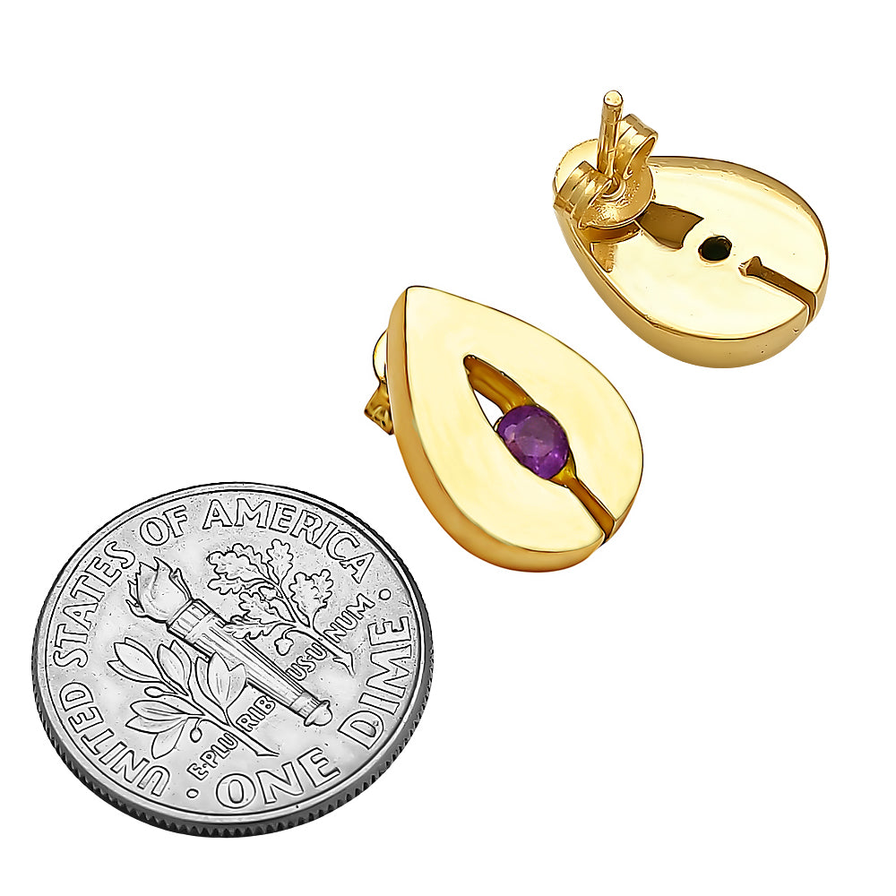 18K Gold Over Brass Teardrop Gemstone Stud Earrings for Women, Modern TGE1029 EM-1282