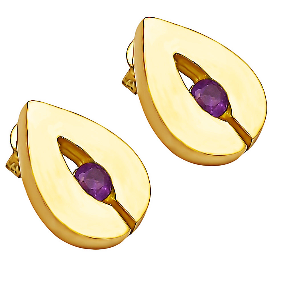 18K Gold Over Brass Teardrop Gemstone Stud Earrings for Women, Modern TGE1029 EM-1282
