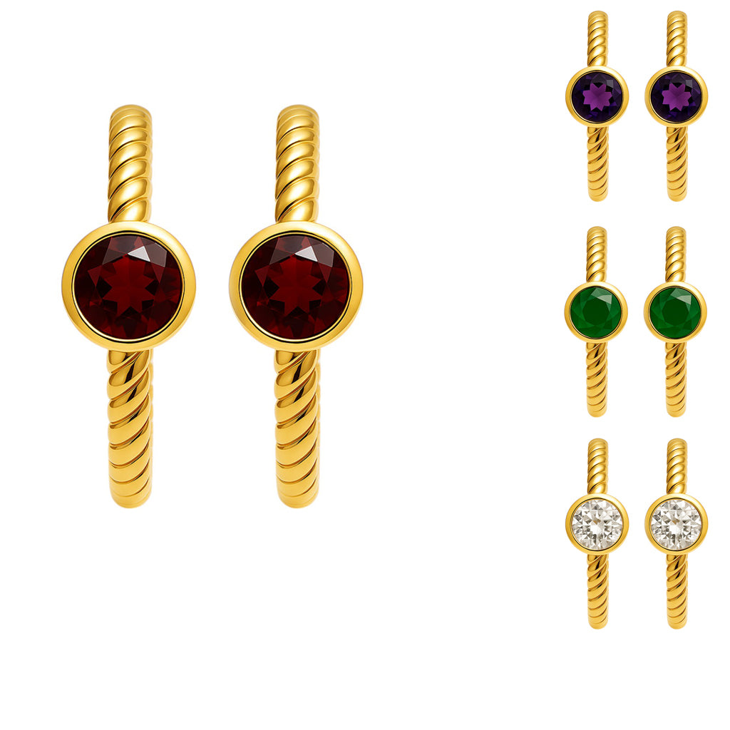 18K Gold Over Brass Twisted Hoop Earrings with Gemstones for Women TGE1030 EM-1283