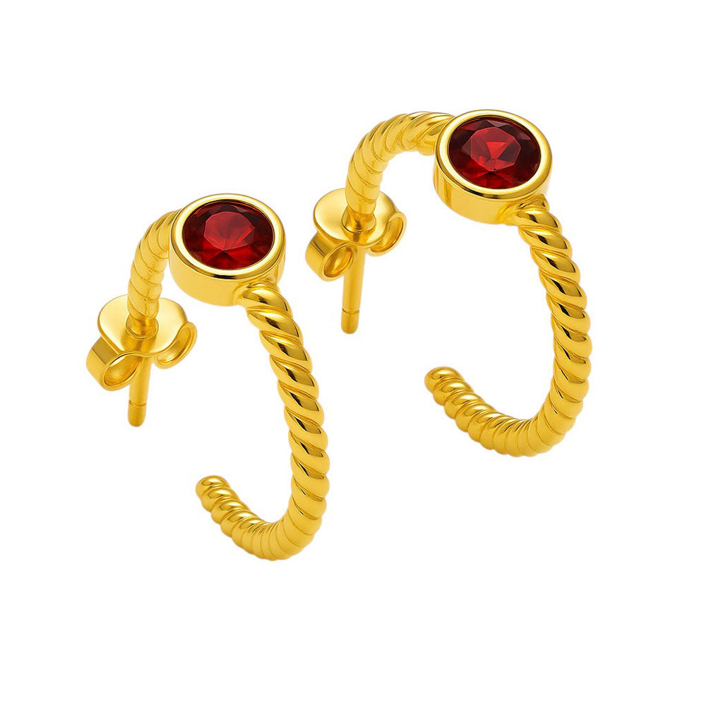 18K Gold Over Brass Twisted Hoop Earrings with Gemstones for Women TGE1030 EM-1283