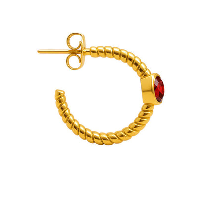 18K Gold Over Brass Twisted Hoop Earrings with Gemstones for Women TGE1030 EM-1283