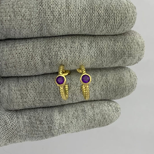 18K Gold Plated Twisted Hoop Earrings with Gemstones for Women TGE1030 EM-1283