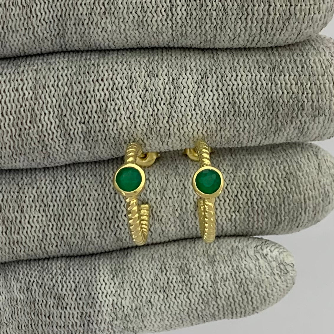 18K Gold Plated Twisted Hoop Earrings with Gemstones for Women TGE1030 EM-1283