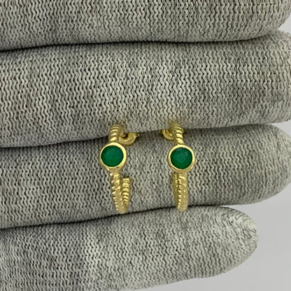 18K Gold Plated Twisted Hoop Earrings with Gemstones for Women TGE1030 EM-1283