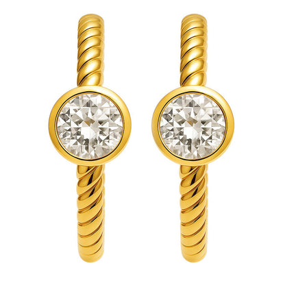 18K Gold Over Brass Twisted Hoop Earrings with Gemstones for Women TGE1030 EM-1283