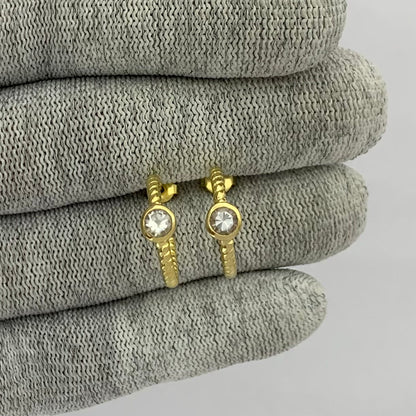 18K Gold Plated Twisted Hoop Earrings with Gemstones for Women TGE1030 EM-1283