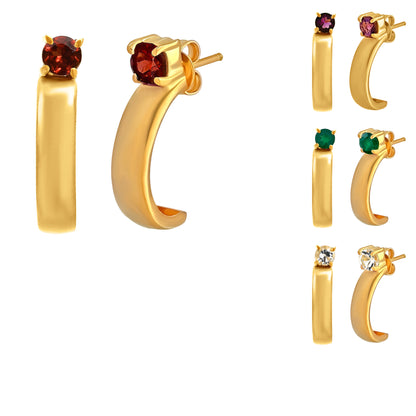 18K Gold Over Brass Gemstone Stud Hoop Earrings for Women, Minimalist TGE1031 EM-1285