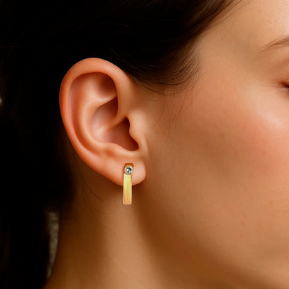 18K Gold Over Brass Gemstone Stud Hoop Earrings for Women, Minimalist TGE1031 EM-1285