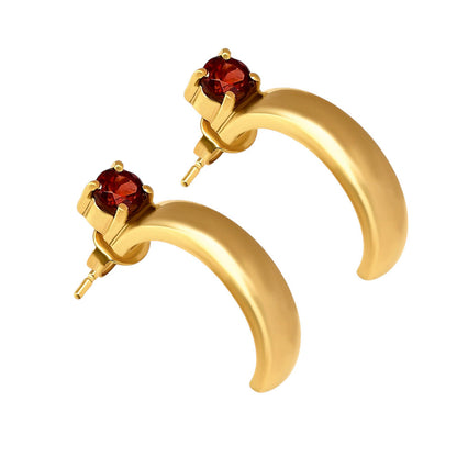 18K Gold Over Brass Gemstone Stud Hoop Earrings for Women, Minimalist TGE1031 EM-1285