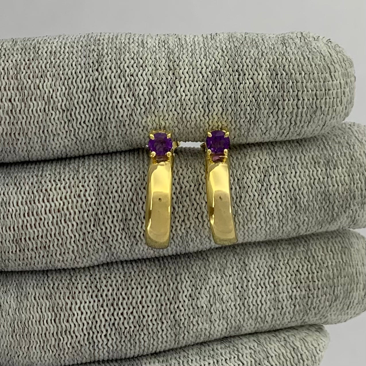 18K Gold Plated Gemstone Stud Hoop Earrings for Women, Minimalist TGE1031 EM-1285