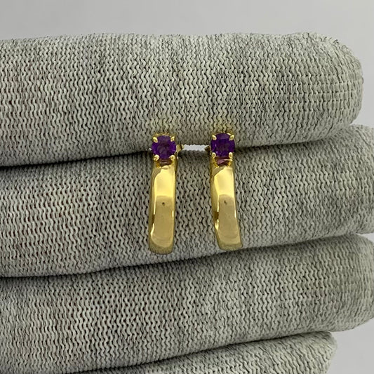 18K Gold Plated Gemstone Stud Hoop Earrings for Women, Minimalist TGE1031 EM-1285