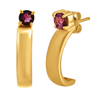 18K Gold Over Brass Gemstone Stud Hoop Earrings for Women, Minimalist TGE1031 EM-1285