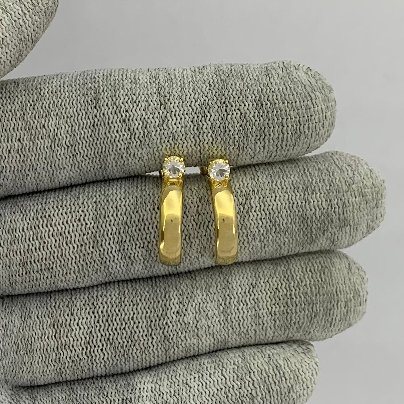 18K Gold Plated Gemstone Stud Hoop Earrings for Women, Minimalist TGE1031 EM-1285