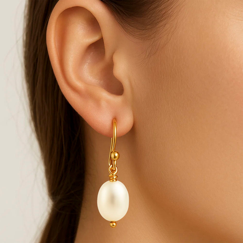 18K Gold Plated Brass Pearl Dangle Earrings for Women, Everyday Chic TGE1033 EM-1284