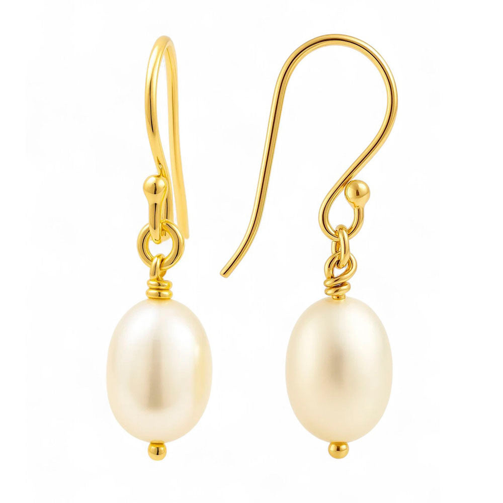 18K Gold Plated Brass Pearl Dangle Earrings for Women, Everyday Chic TGE1033 EM-1284