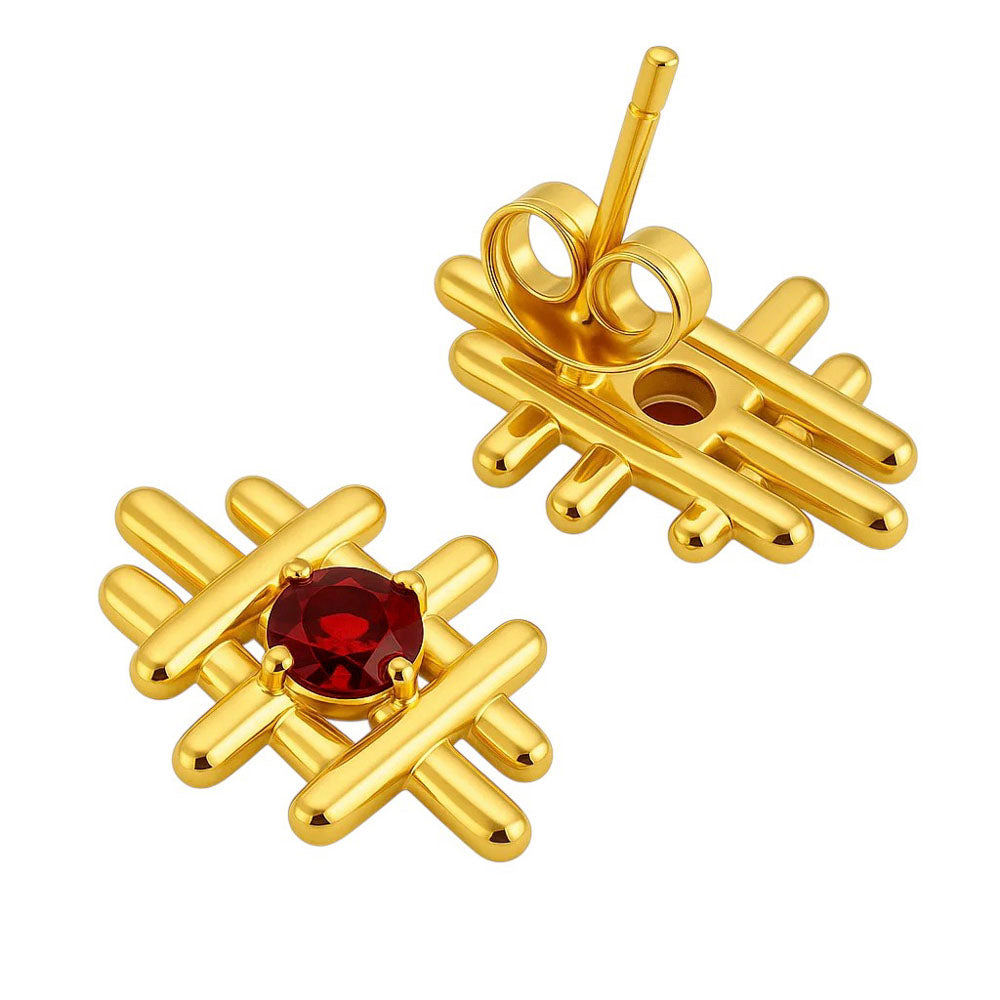 18K Gold Over Brass Grid Gemstone Stud Earrings, Elegant Modern Look TGE1034 EM-1289