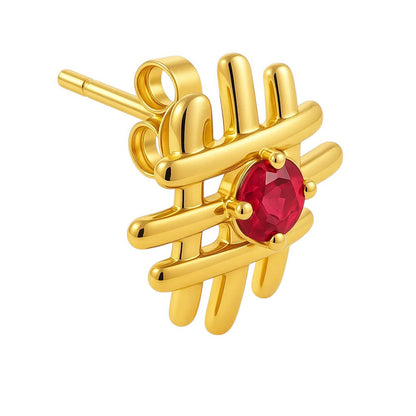 18K Gold Over Brass Grid Gemstone Stud Earrings, Elegant Modern Look TGE1034 EM-1289