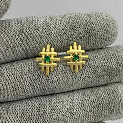18K Gold Plated Grid Gemstone Stud Earrings, Elegant Modern Look TGE1034 EM-1289