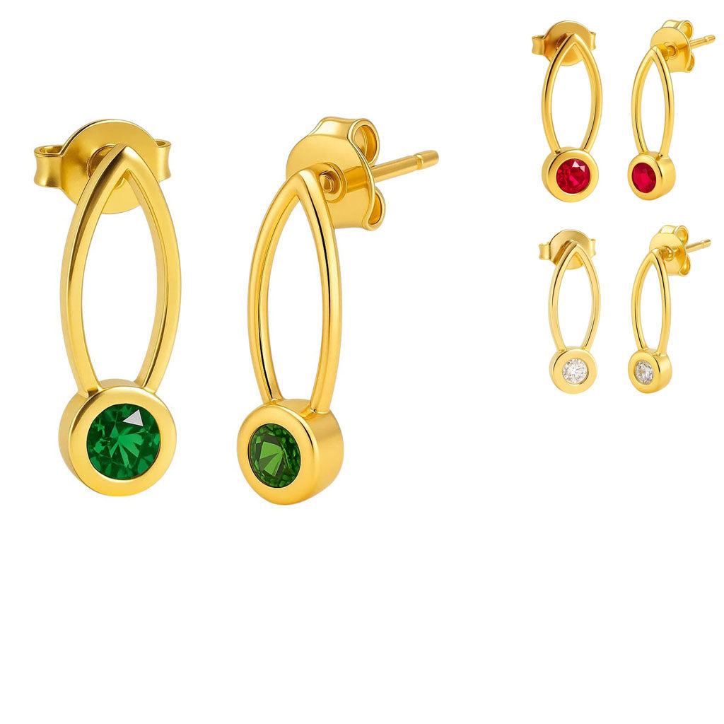 18K Gold Plated Brass Long Gemstone Drop Earrings, Trendy Modern Look TGE1035 EM-1290