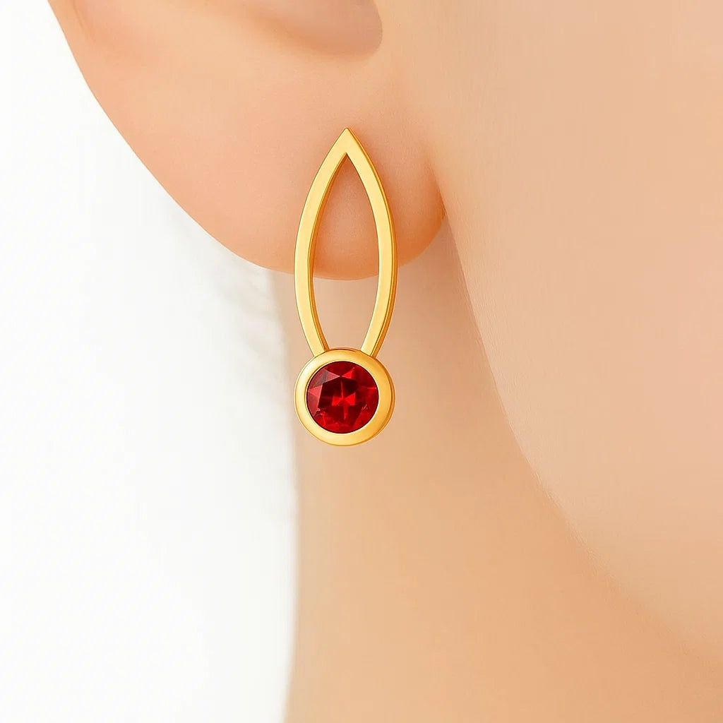18K Gold Plated Brass Long Gemstone Drop Earrings, Trendy Modern Look TGE1035 EM-1290