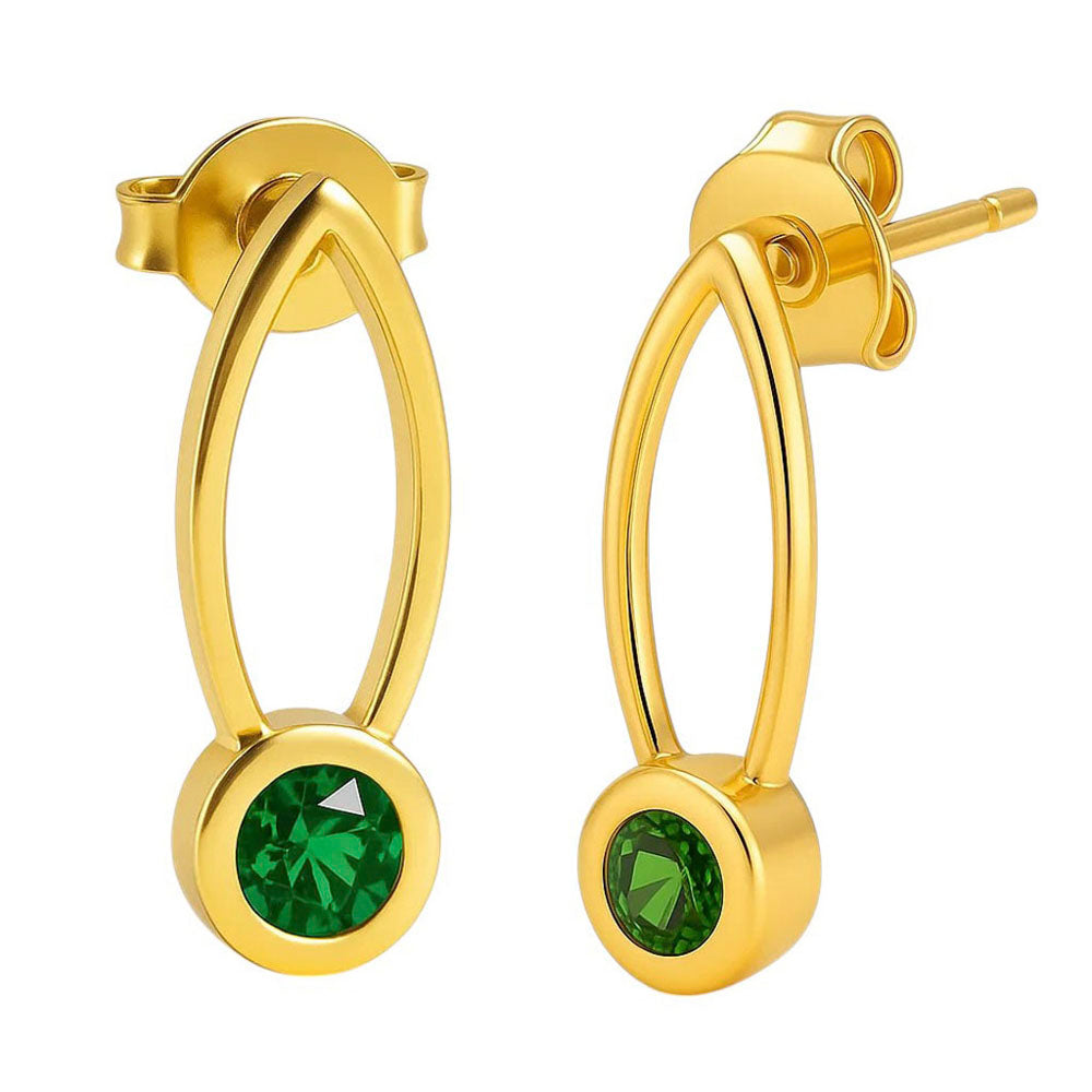 18K Gold Plated Brass Long Gemstone Drop Earrings, Trendy Modern Look TGE1035 EM-1290