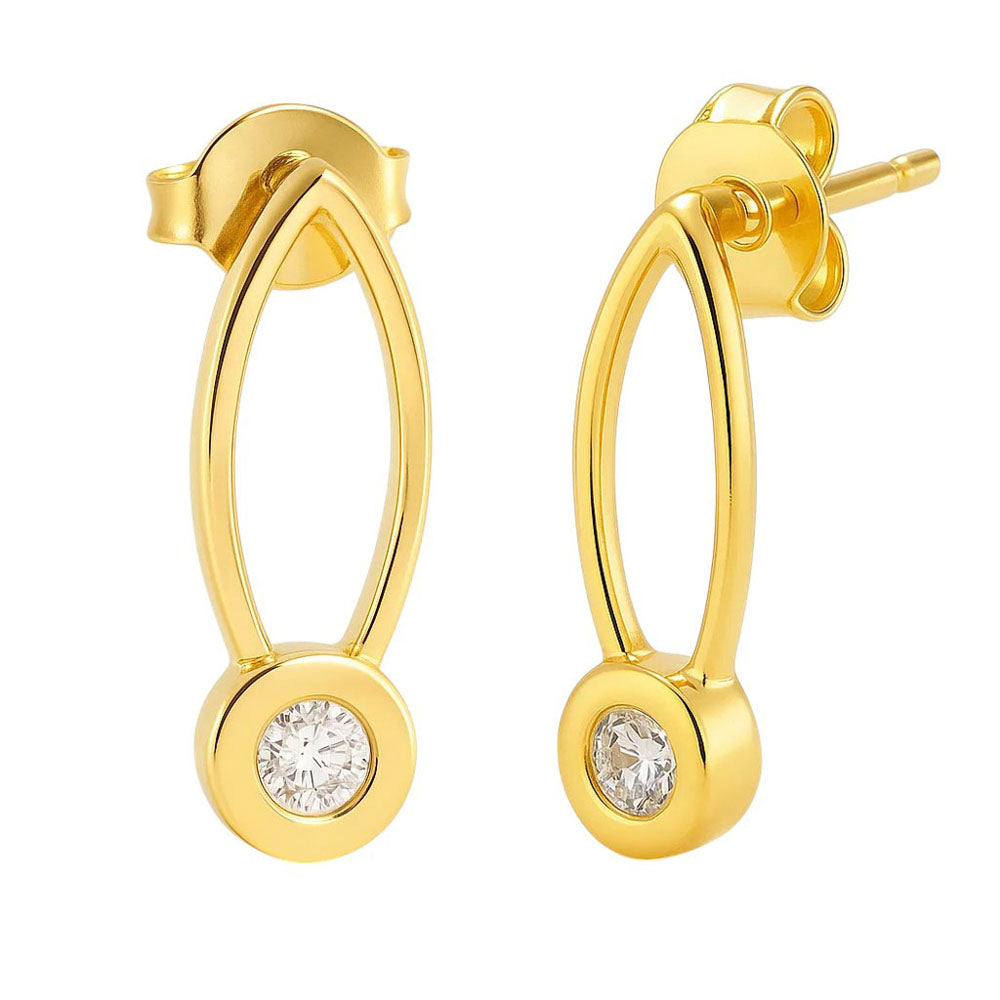 18K Gold Plated Brass Long Gemstone Drop Earrings, Trendy Modern Look TGE1035 EM-1290