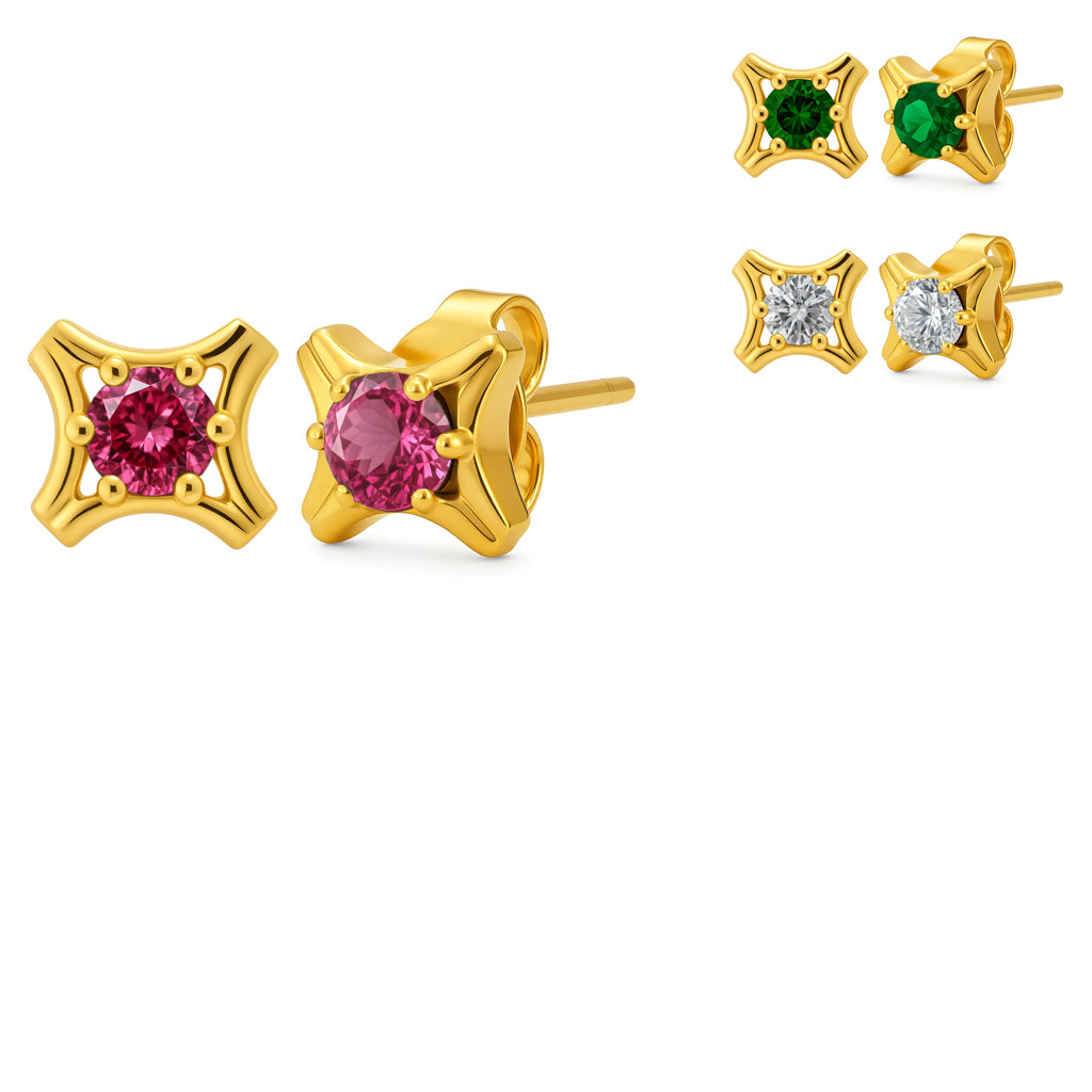 18K Gold Plated Round Gemstone Earrings for Women, Classic Studs TGE1036 EM-1291
