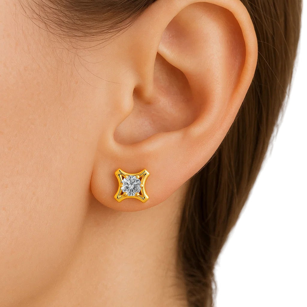 18K Gold Plated Round Gemstone Earrings for Women, Classic Studs TGE1036 EM-1291