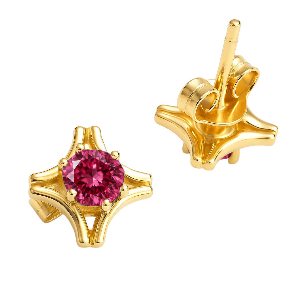 18K Gold Plated Round Gemstone Earrings for Women, Classic Studs TGE1036 EM-1291