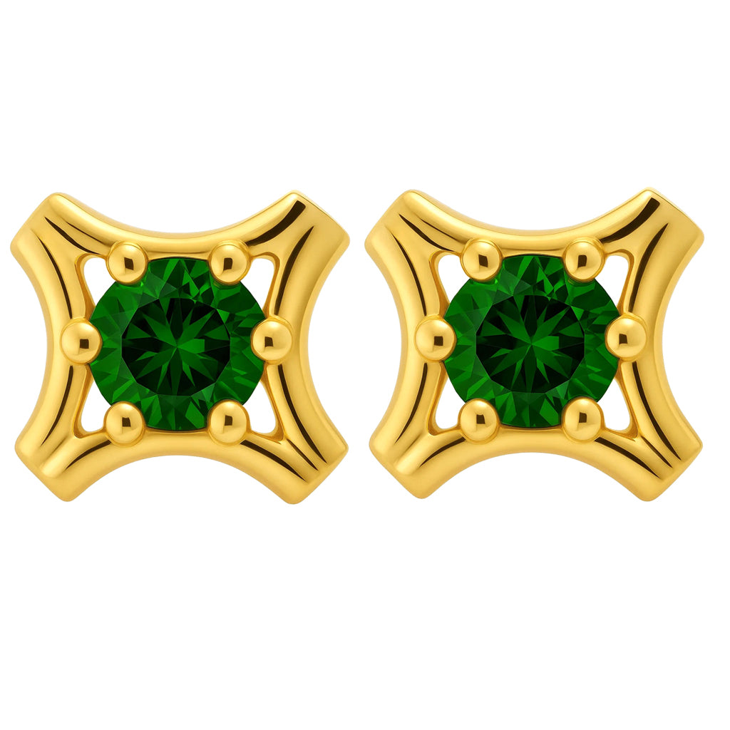 18K Gold Plated Round Gemstone Earrings for Women, Classic Studs TGE1036 EM-1291