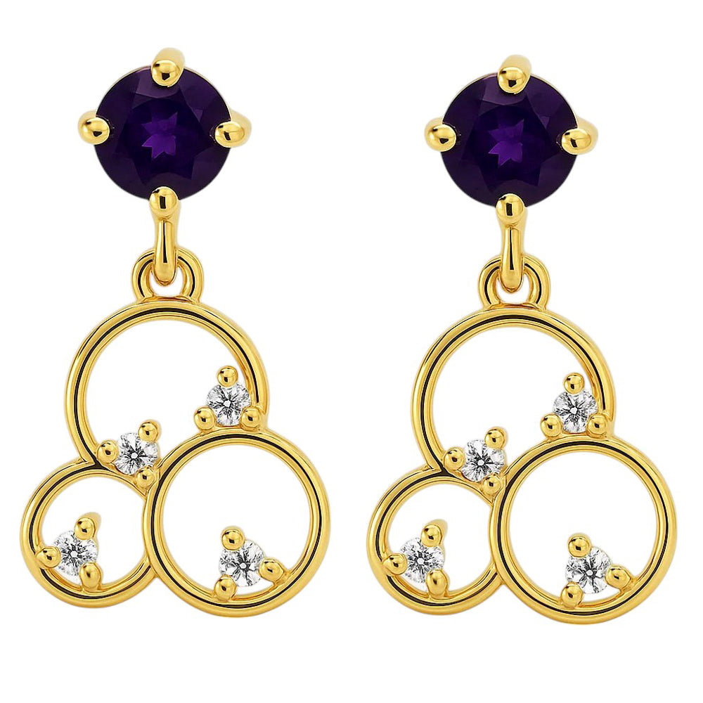18K Gold Over Brass Gemstone Circle Drop Earrings for Women, Elegant TGE1037 EM-1293