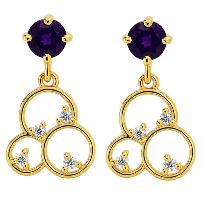 18K Gold Over Brass Gemstone Circle Drop Earrings for Women, Elegant TGE1037 EM-1293