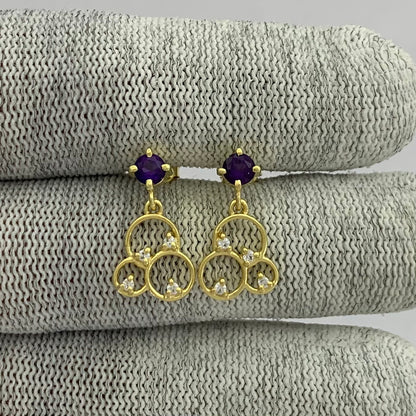 18K Gold Plated Gemstone Circle Drop Earrings for Women, Elegant TGE1037 EM-1293