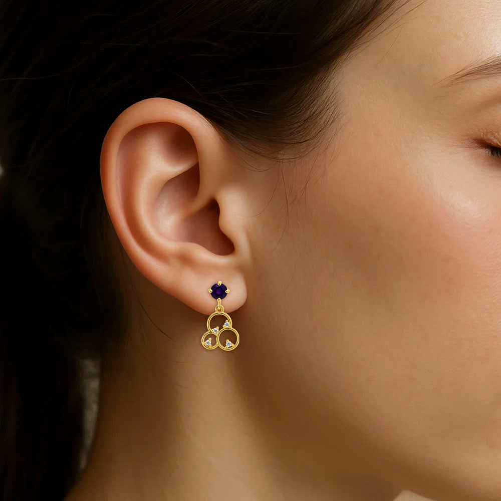 18K Gold Over Brass Gemstone Circle Drop Earrings for Women, Elegant TGE1037 EM-1293