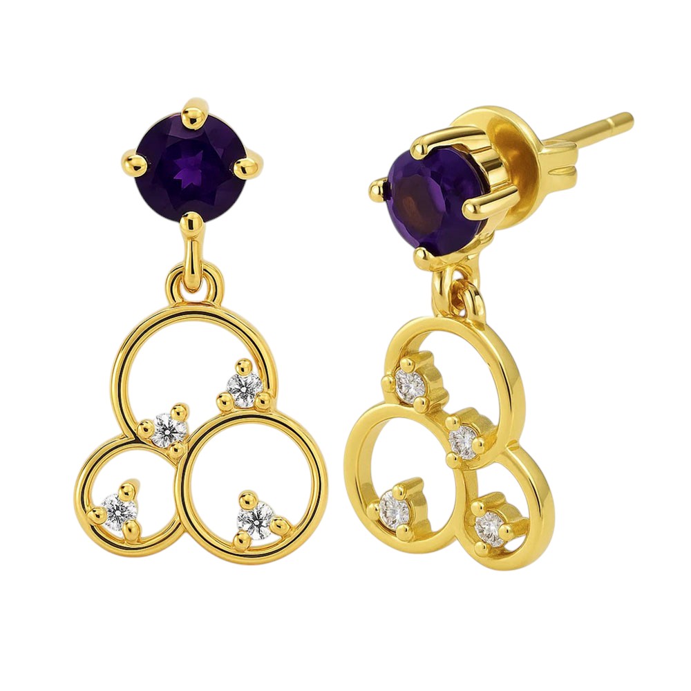 18K Gold Over Brass Gemstone Circle Drop Earrings for Women, Elegant TGE1037 EM-1293