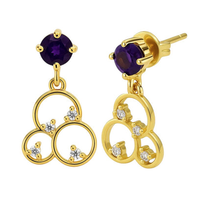 18K Gold Over Brass Gemstone Circle Drop Earrings for Women, Elegant TGE1037 EM-1293