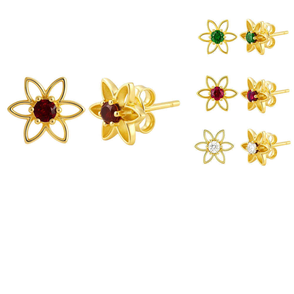 18K Gold Plated Brass Gemstone Flower Stud Earrings, Trendy Style TGE1038 EM-1292