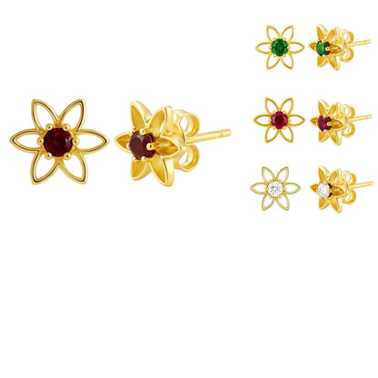 18K Gold Plated Brass Gemstone Flower Stud Earrings, Trendy Style TGE1038 EM-1292