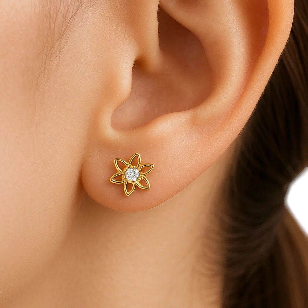 18K Gold Plated Brass Gemstone Flower Stud Earrings, Trendy Style TGE1038 EM-1292