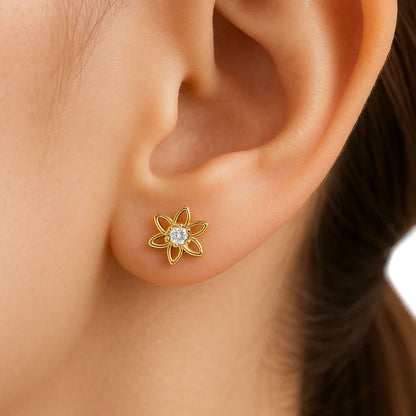 18K Gold Plated Brass Gemstone Flower Stud Earrings, Trendy Style TGE1038 EM-1292