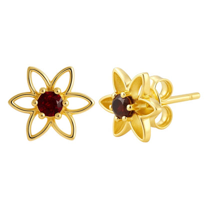 18K Gold Plated Brass Gemstone Flower Stud Earrings, Trendy Style TGE1038 EM-1292
