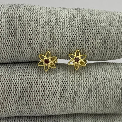 18K Gold Plated Gemstone Flower Stud Earrings, Trendy Style TGE1038 EM-1292