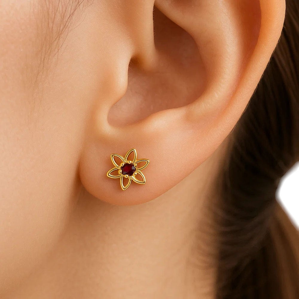18K Gold Plated Brass Gemstone Flower Stud Earrings, Trendy Style TGE1038 EM-1292