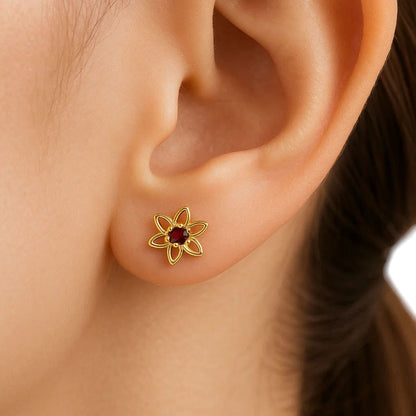 18K Gold Plated Brass Gemstone Flower Stud Earrings, Trendy Style TGE1038 EM-1292