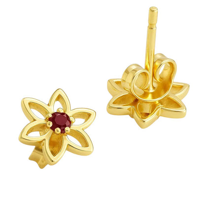 18K Gold Plated Brass Gemstone Flower Stud Earrings, Trendy Style TGE1038 EM-1292