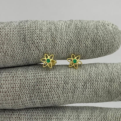 18K Gold Plated Gemstone Flower Stud Earrings, Trendy Style TGE1038 EM-1292